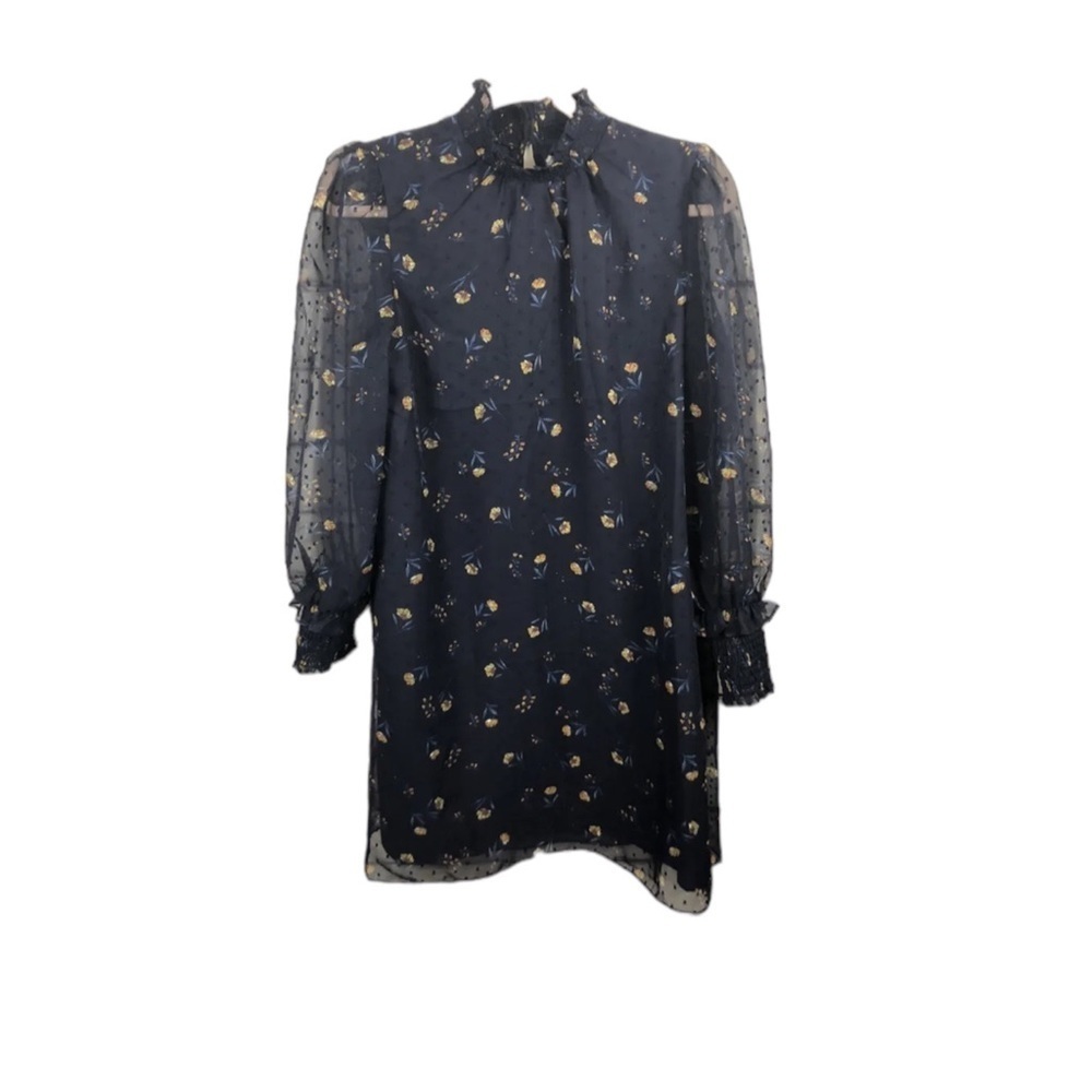 DRAPER JAMES Swiss Dot Field of Flowers  Smocked Dress in Nassau Navy Size MED - Picture 3 of 11